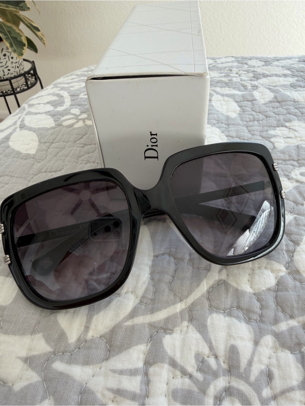 Vintage Dior Oversized Square Sunglasses in Black with Dark Lenses